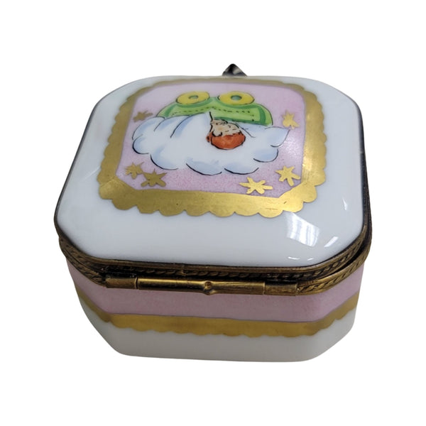 Baby in Pram Square Pill Porcelain Limoges Trinket Box