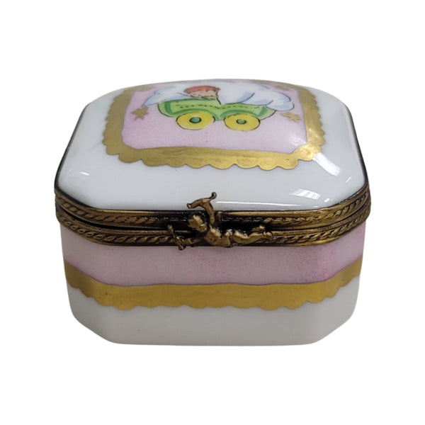 Baby in Pram Square Pill Porcelain Limoges Trinket Box