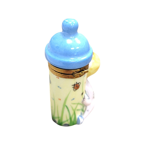 Baby w Blue Bottle Porcelain Limoges Trinket Box