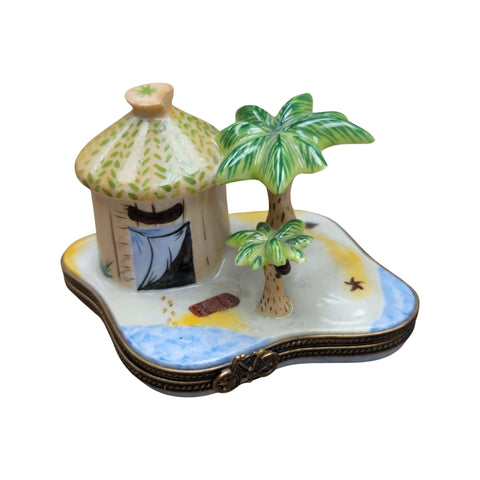 Beach Tiki Hut Porcelain Limoges Trinket Box