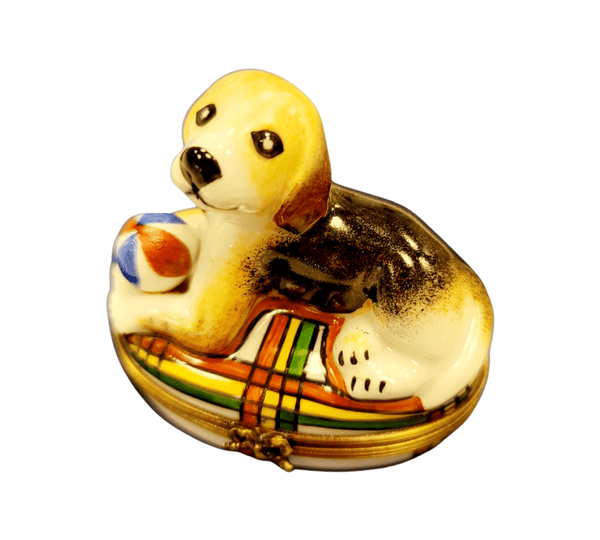 Beagle Dog w Ball Porcelain Limoges Trinket Box