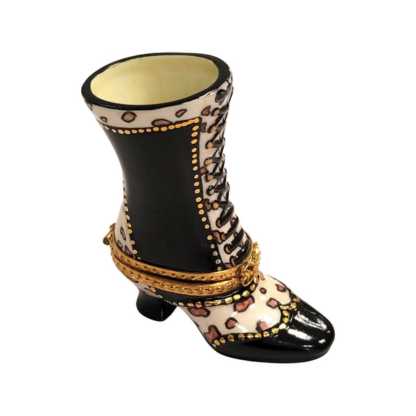 Black Ladys Boot Shoe Fashion Porcelain Limoges Trinket Box