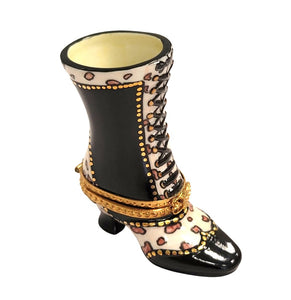 Black Ladys Boot Shoe Fashion Porcelain Limoges Trinket Box