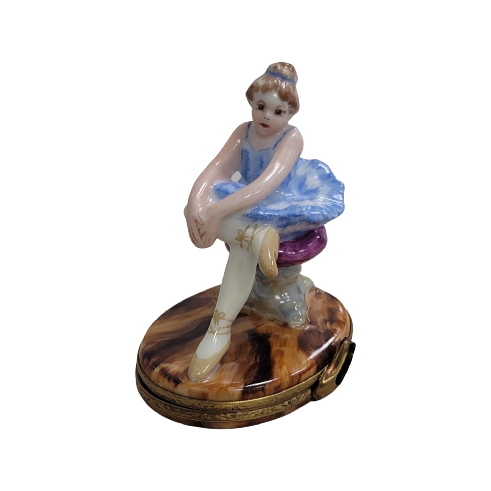 Blond Blue Ballerina Porcelain Limoges Trinket Box