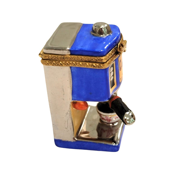 Blue Coffee Espresso Machine Porcelain Limoges Trinket Box