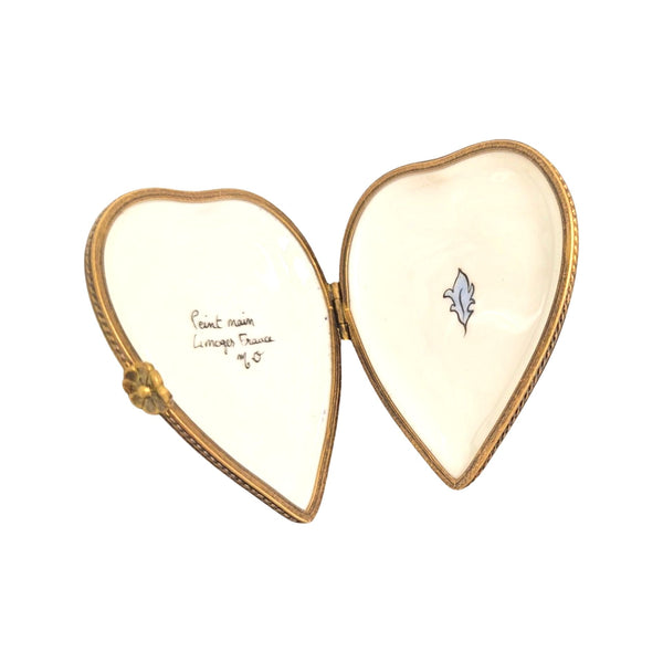 Blue Deco Heart Porcelain Limoges Trinket Box