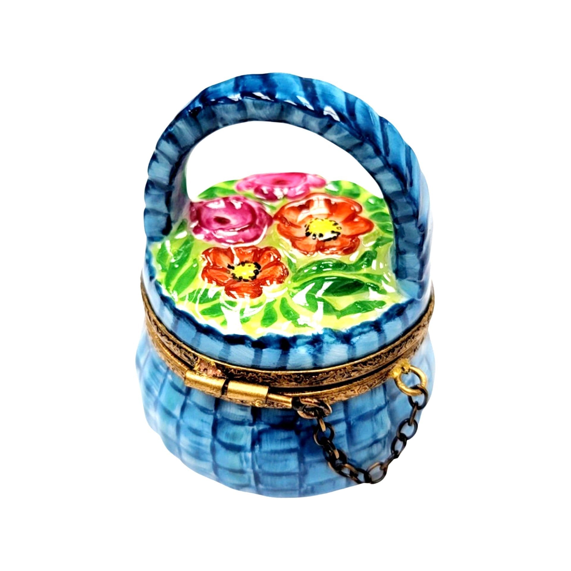 Blue Flowers Basket Porcelain Limoges Trinket Box