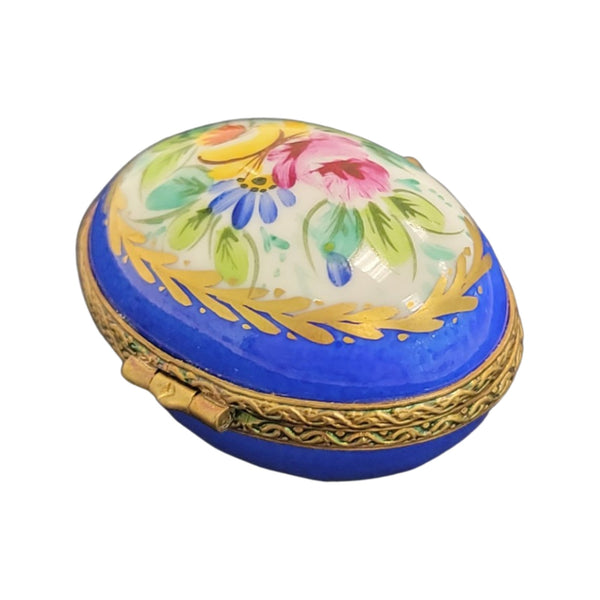 Blue Flowers Egg Porcelain Limoges Trinket Box