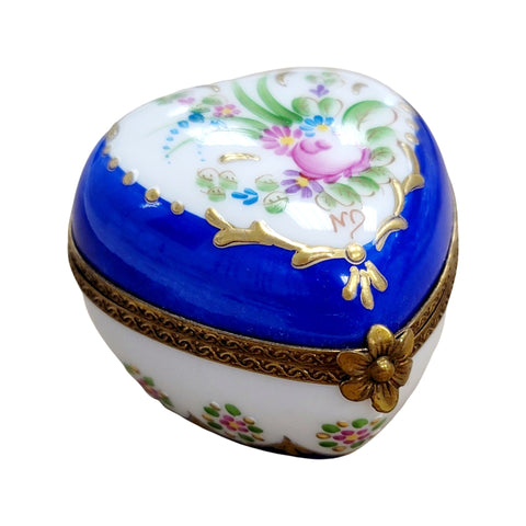 Blue Heart Flowers Porcelain Limoges Trinket Box