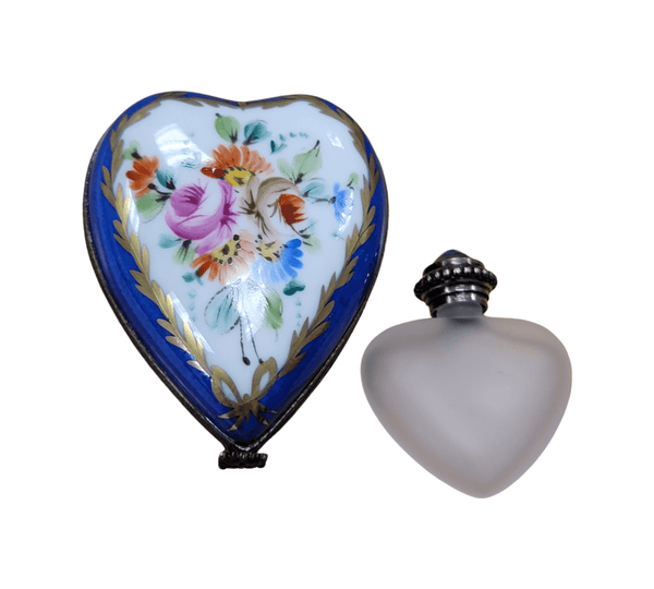 Blue Heart Perfume Bottle Porcelain Limoges Trinket Box