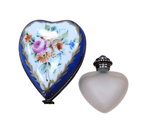 Blue Heart Perfume Bottle Porcelain Limoges Trinket Box