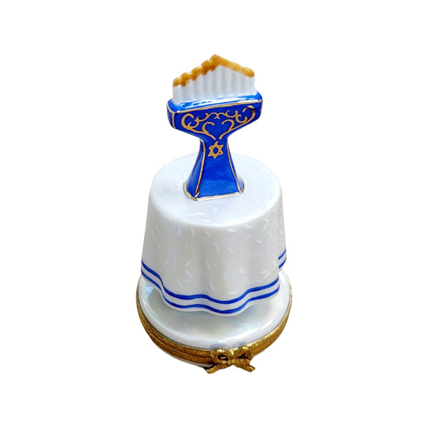 Blue Menorah Judiasm Hannukah Porcelain Limoges Trinket Box