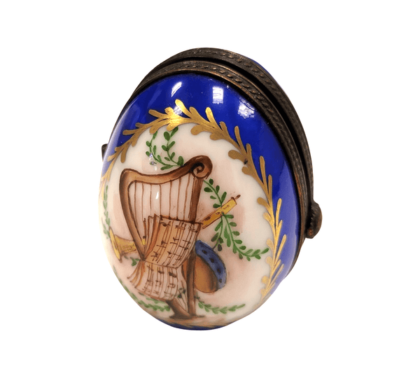Blue Music Oval Picture Frame Inside Vert Porcelain Limoges Trinket Box