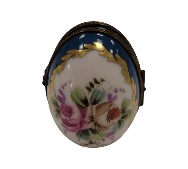 Blue Oval Flowers Vertical Picture Frame Porcelain Limoges Trinket Box