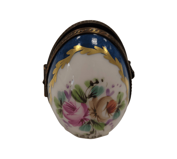 Blue Oval Flowers Vertical Picture Frame Porcelain Limoges Trinket Box