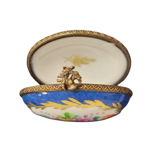 Blue Oval Pill Porcelain Limoges Trinket Box