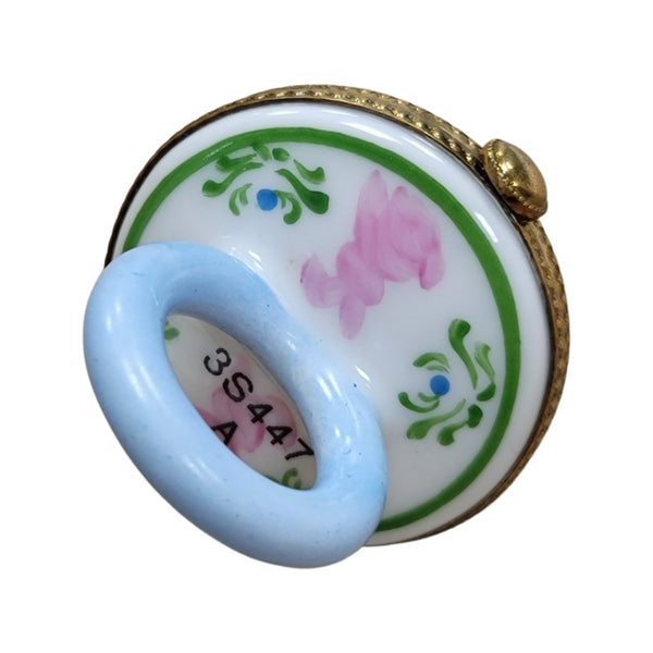 Blue Pacifier w Rabbits for Baby Porcelain Limoges Trinket Box