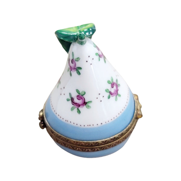 Blue Pear w Flowers Porcelain Limoges Trinket Box