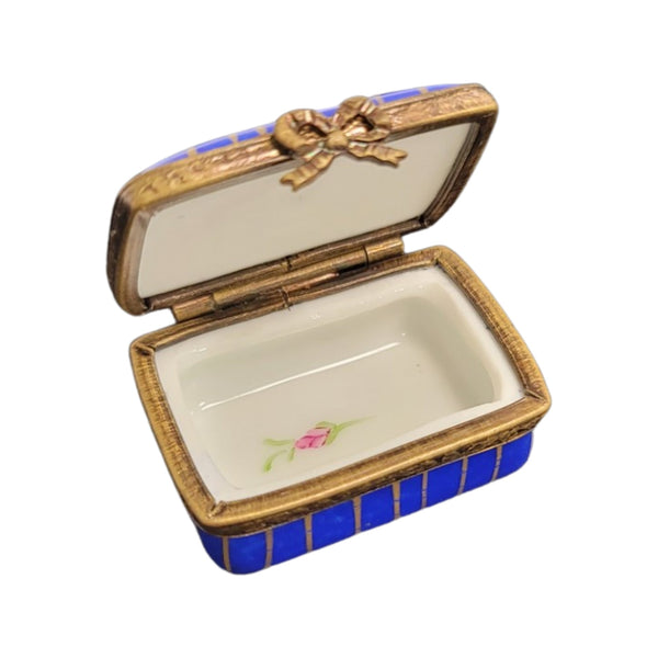 Blue Rectangle Pill French Porcelain Limoges Trinket Box