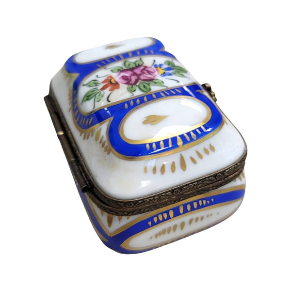 Blue Rectangle Pill Porcelain Limoges Trinket Box