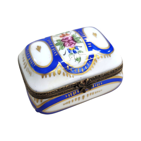 Blue Rectangle Pill Porcelain Limoges Trinket Box