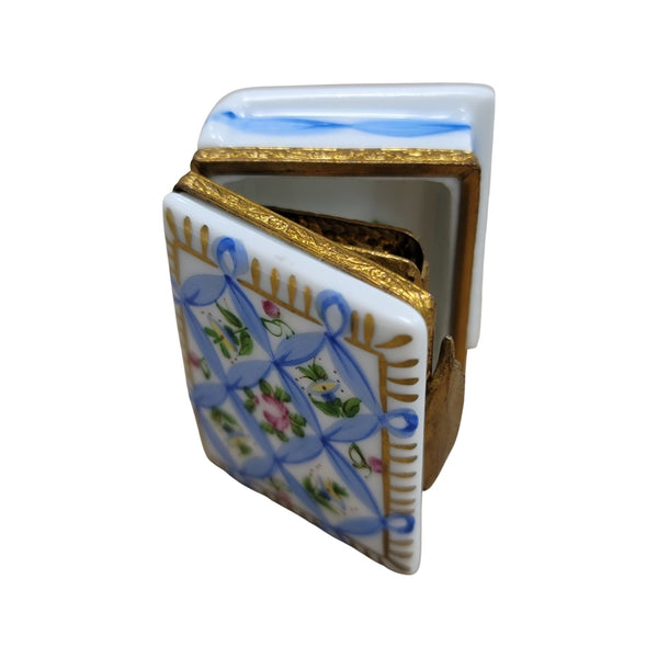 Blue Ribbon Book w Picture Frame Porcelain Limoges Trinket Box