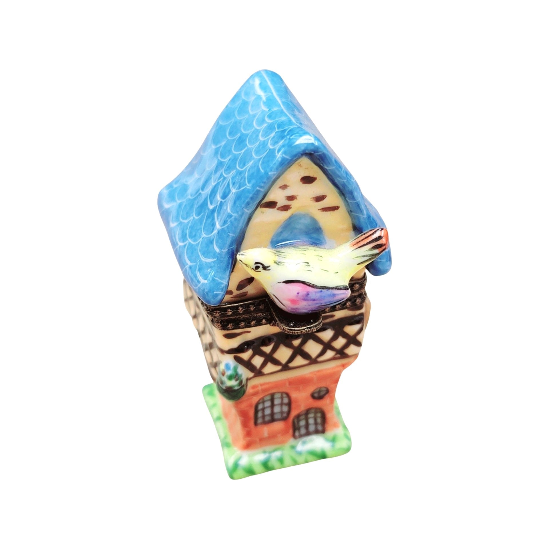 Blue Roof Bird House Porcelain Limoges Trinket Box