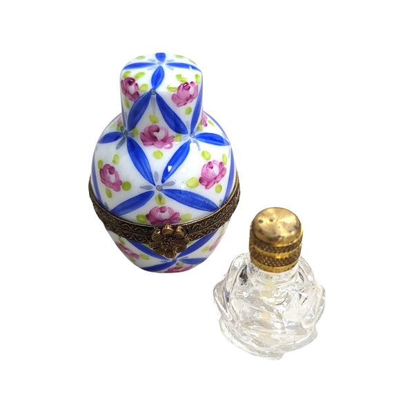 Blue Roses Perfume Porcelain Limoges Trinket Box