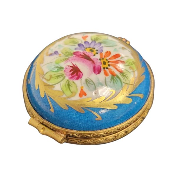 Blue Round Pill Porcelain Limoges Trinket Box