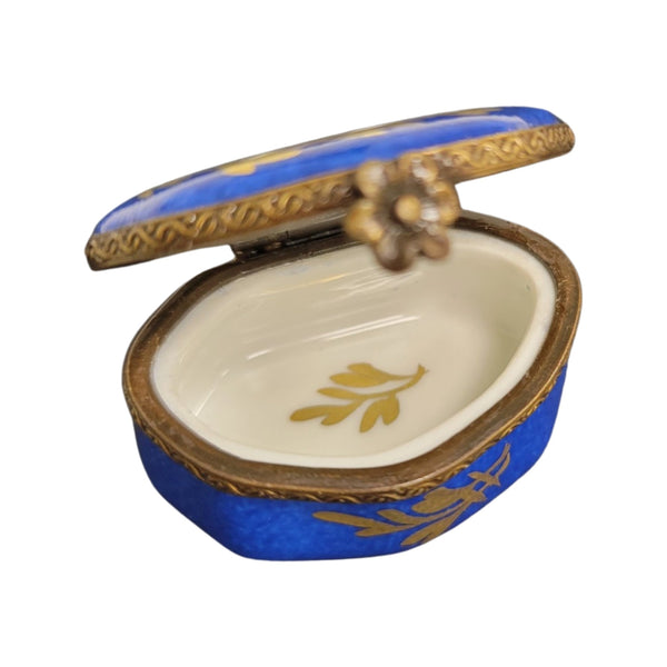 Blue Semi Oval 7 sided Pill Porcelain Limoges Trinket Box