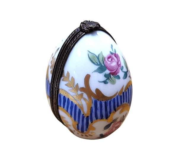 Blue Stripped Egg Perfume Porcelain Limoges Trinket Box