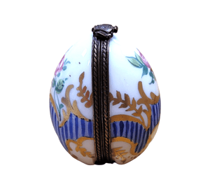 Blue Stripped Egg Perfume Porcelain Limoges Trinket Box