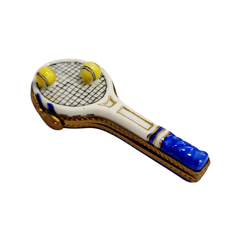 Blue Tennis Racquet 2 Balls Porcelain Limoges Trinket Box