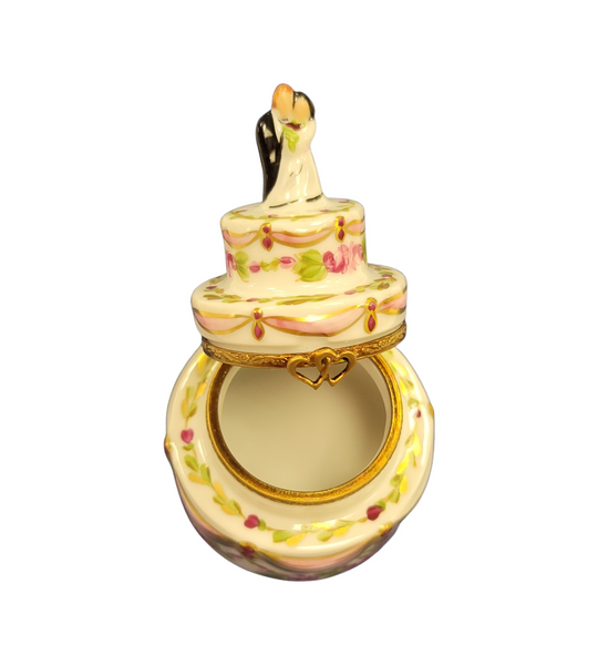 Bride And Groom Wedding Cake Porcelain Limoges Trinket Box
