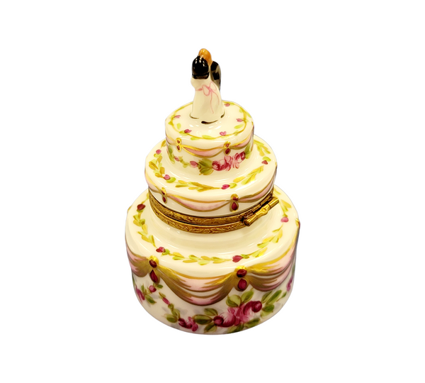 Bride And Groom Wedding Cake Porcelain Limoges Trinket Box