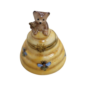 Brown Bear on Bee Hive Honey Comb Porcelain Limoges Trinket Box