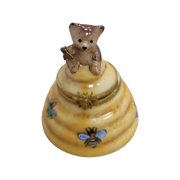 Brown Bear on Bee Hive Honey Comb Porcelain Limoges Trinket Box