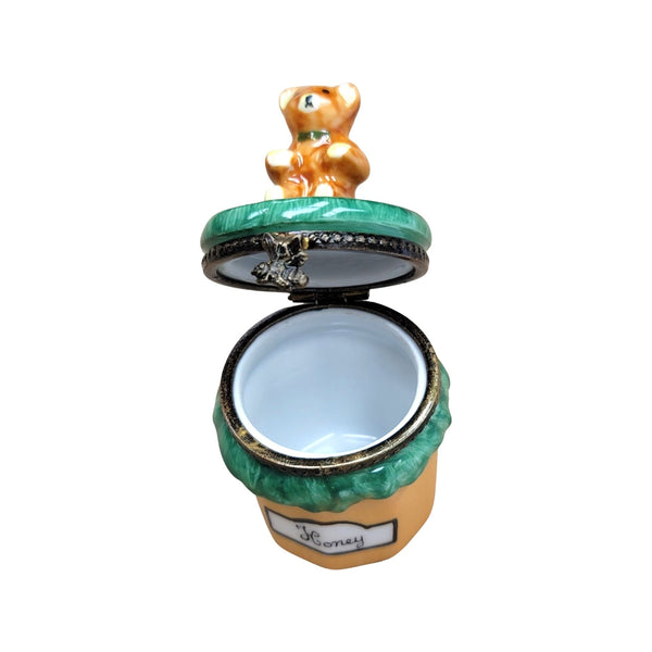 Brown Bear on Honey Jar Porcelain Limoges Trinket Box
