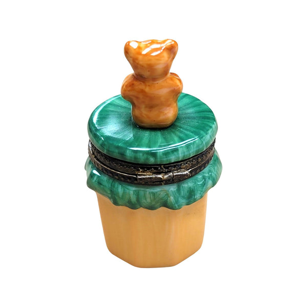 Brown Bear on Honey Jar Porcelain Limoges Trinket Box