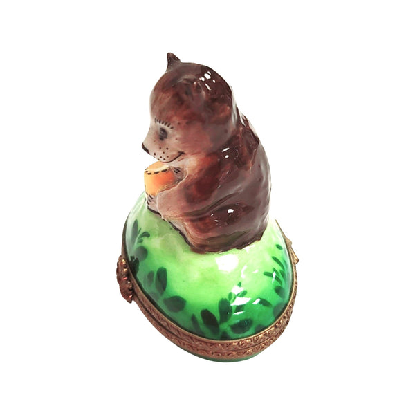 Brown Bear w Honey Porcelain Limoges Trinket Box