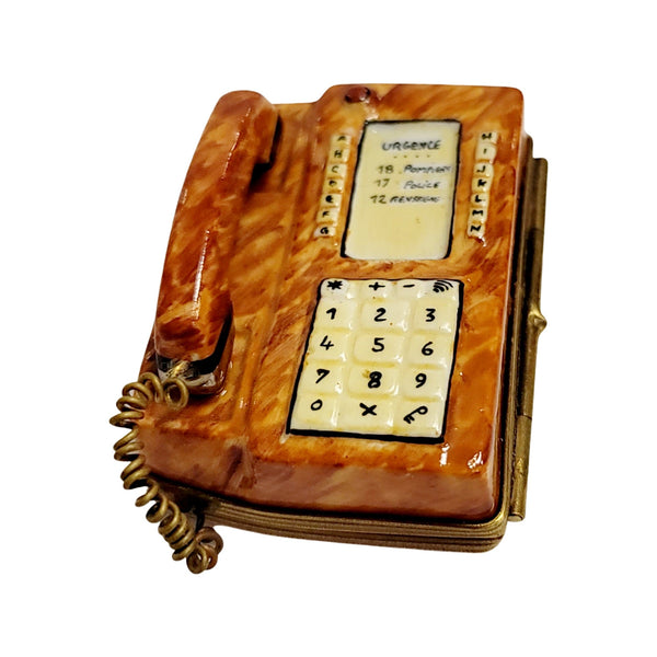 Brown Phone Telephone Porcelain Limoges Trinket Box