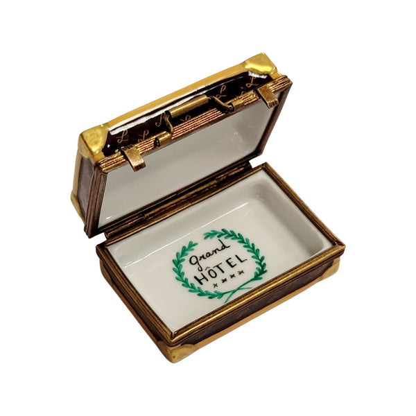 Brown Suitcase Travel Case Porcelain Limoges Trinket Box
