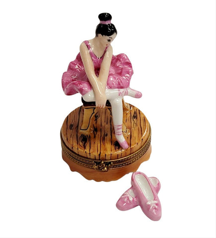 Brunette Ballerina Porcelain Limoges Trinket Box