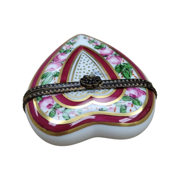 Burgandy Heart Porcelain Limoges Trinket Box