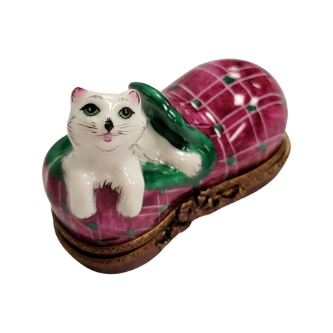 Cat in Slipper Porcelain Limoges Trinket Box