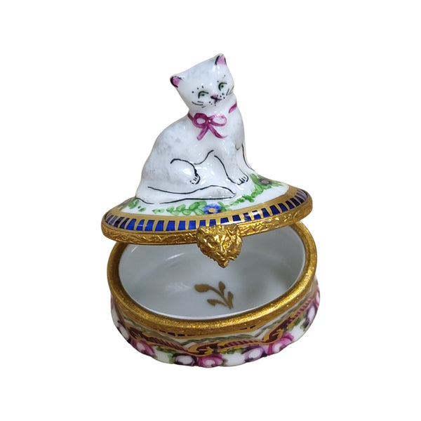 Cat on Sevre Roses Base Porcelain Limoges Trinket Box