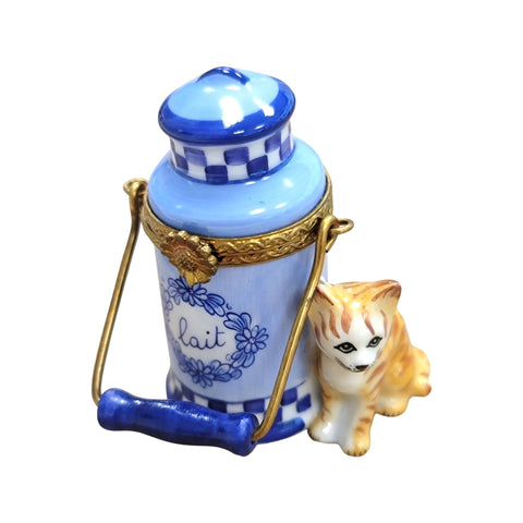Cat w Milk Jug Porcelain Limoges Trinket Box