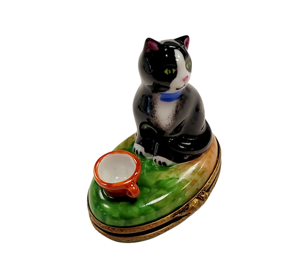 Cat w Red Cup Porcelain Limoges Trinket Box