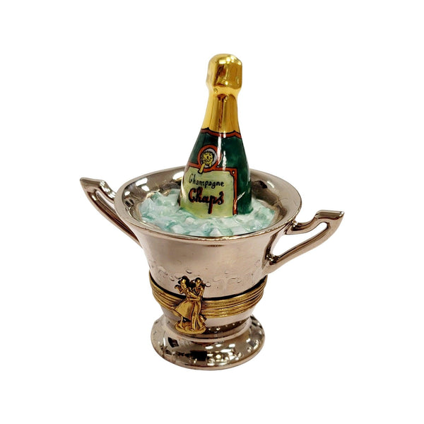 Chaps Silver Champagne Bucket on Ice Porcelain Limoges Trinket Box