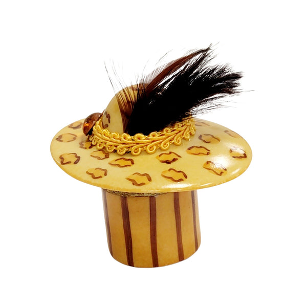 Cheetah Hat Fashion Porcelain Limoges Trinket Box